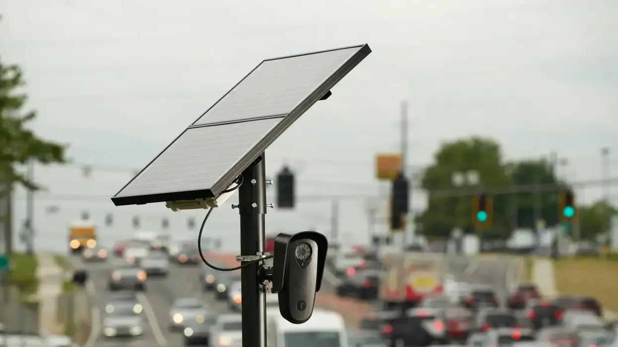 A Flock Safety camera monitors traffic