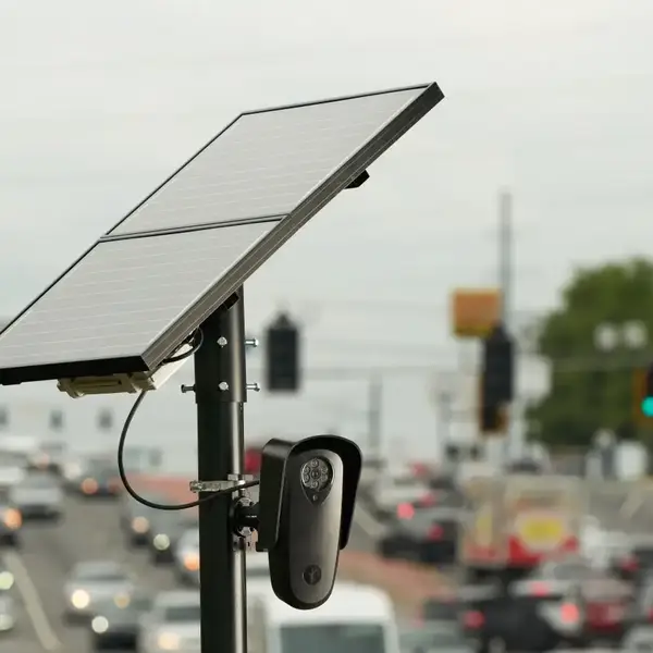 A Flock Safety camera monitors traffic