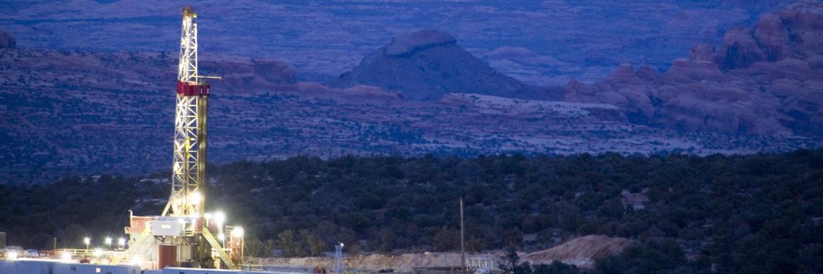 A gas drilling rig sits in an area of southeastern Utah managed by the Bureau of Land Management.