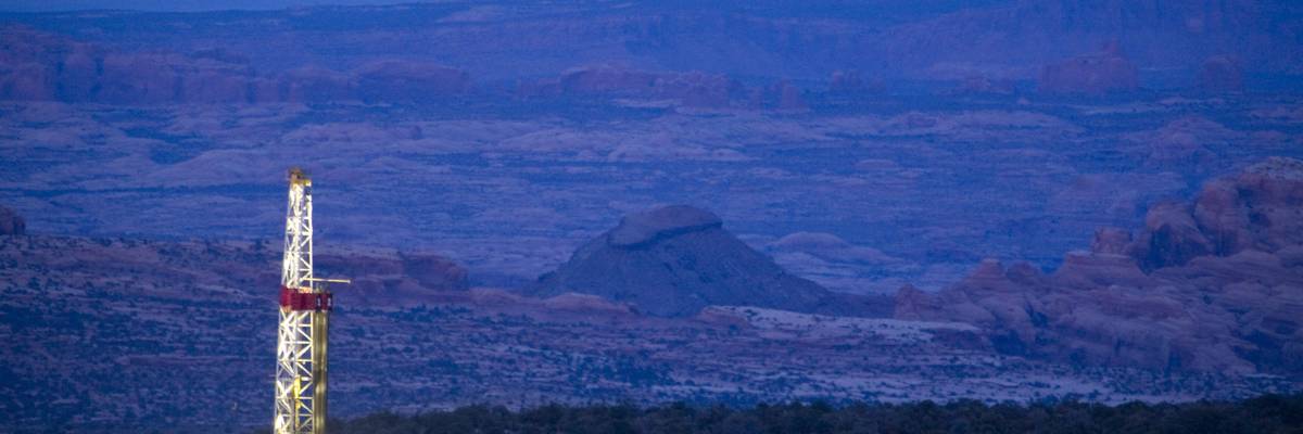 A gas drilling rig sits in an area of southeastern Utah managed by the Bureau of Land Management.