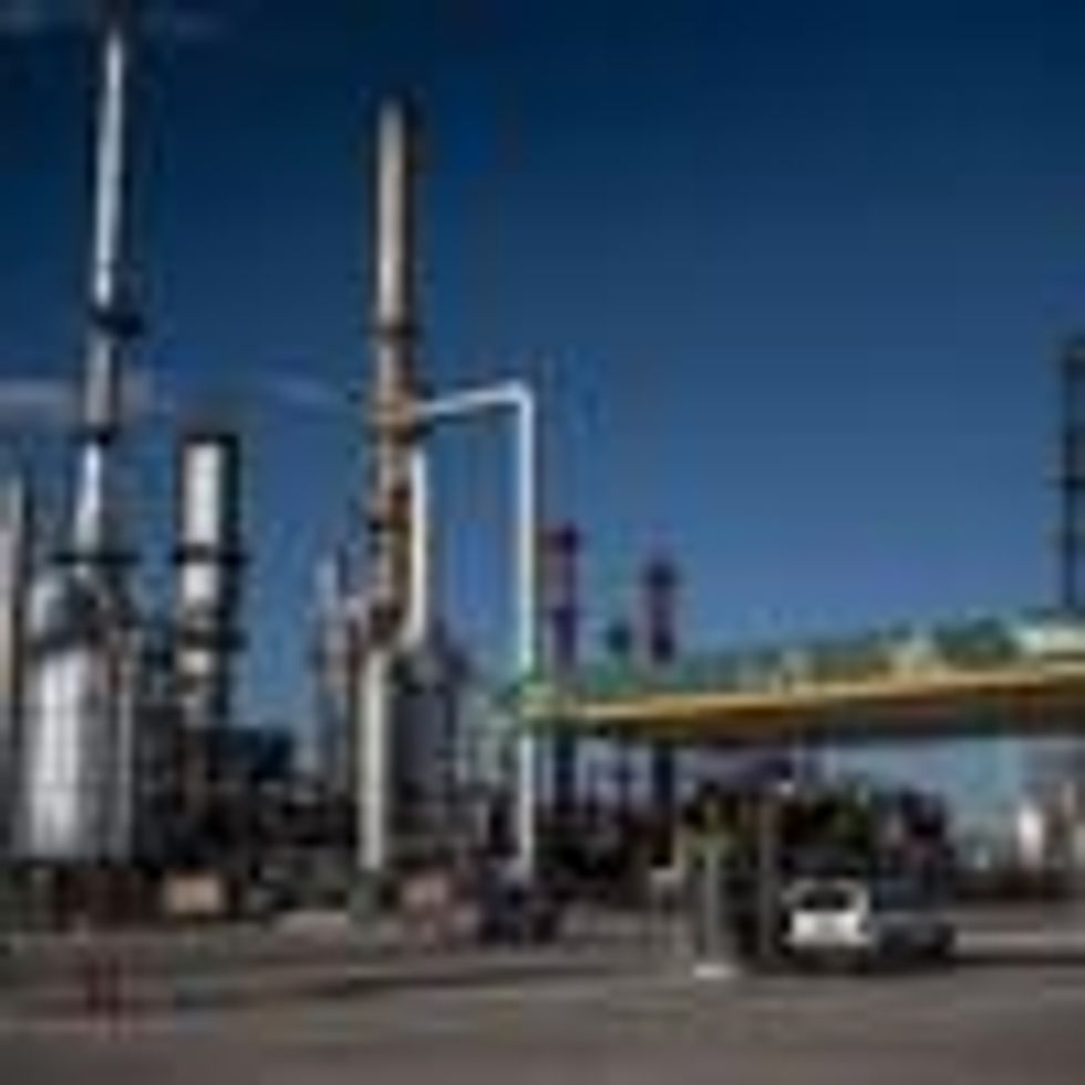 A gas station is pictured in front of Navajo Refining on April 23, 2020 in Artesia, New Mexico. (Photo: Paul Ratje/AFP via Getty Images)