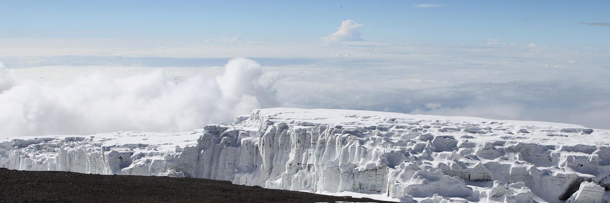 A glacier on Mount Kilimanjaro is viewed from Uhuru peak on December 11, 2010 in Arusha, Tanzania.
