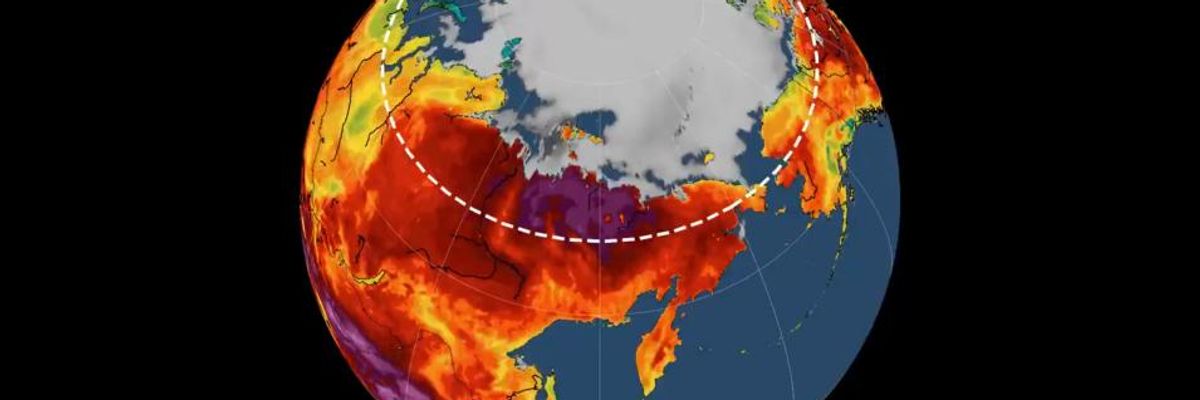 A graphic shows record heat in the Arctic Circle on Saturday, June 20, 2020