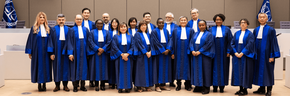A group photo of all 18 ICC judges