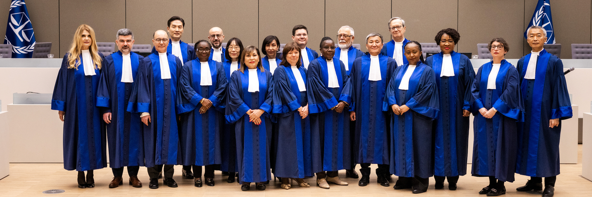 A group photo of all 18 ICC judges