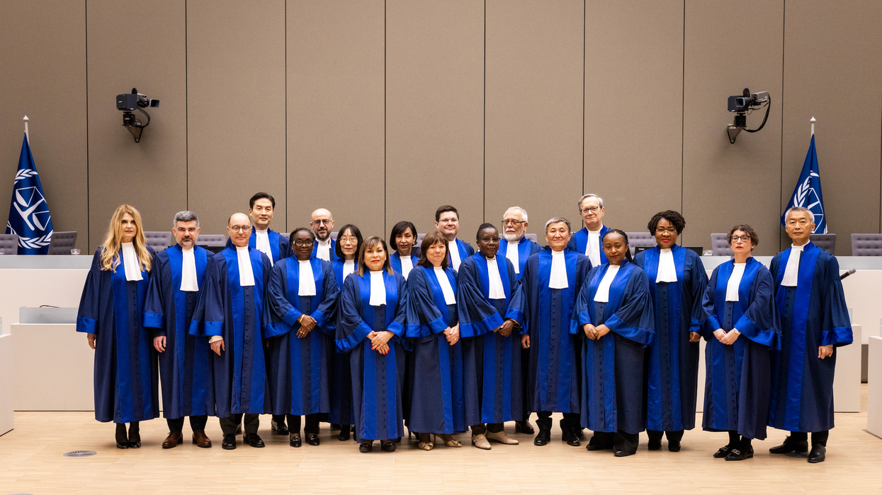 A group photo of all 18 ICC judges
