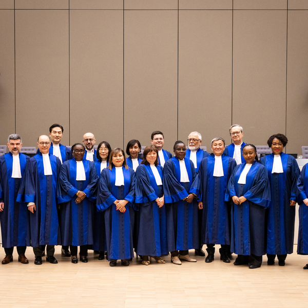 A group photo of all 18 ICC judges