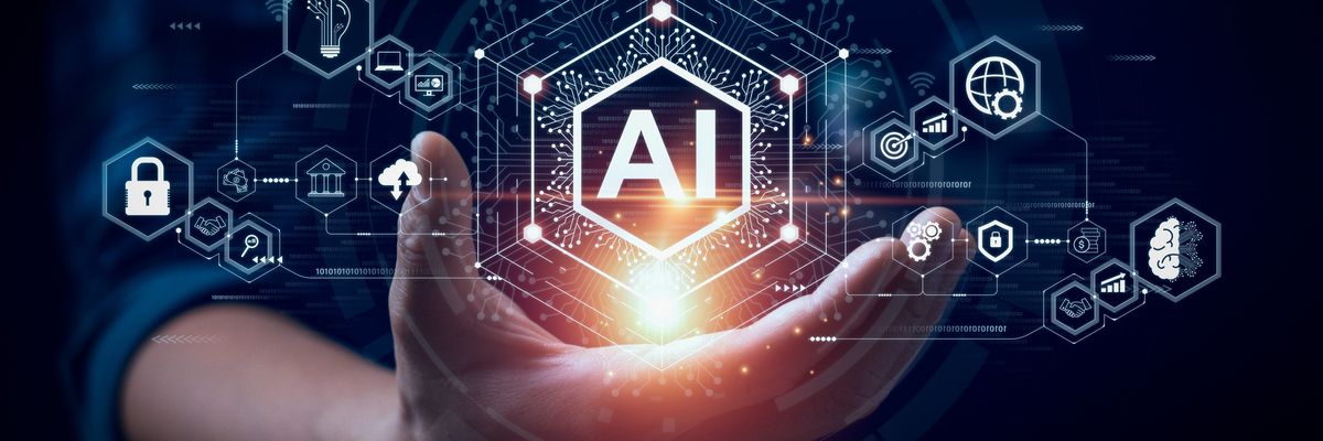 A hand touching an AI brain.