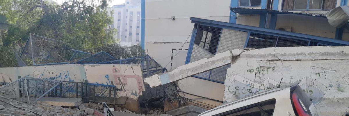 A heavily damaged UNRWA school in Gaza after an Israeli airstrike