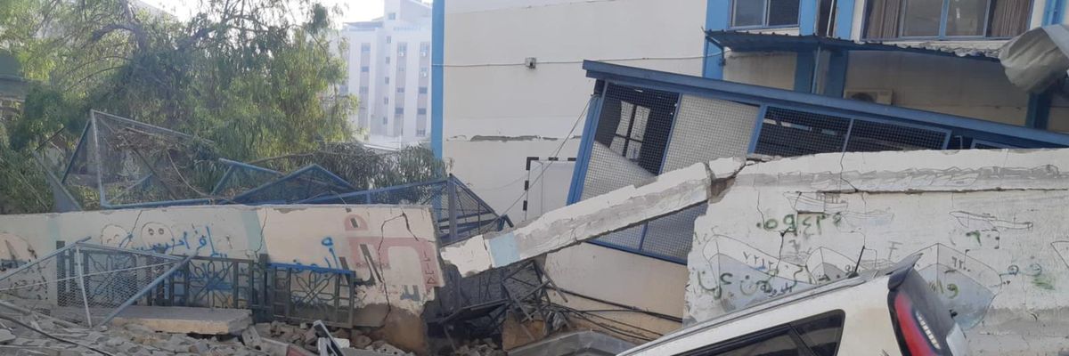 A heavily damaged UNRWA school in Gaza after an Israeli airstrike 