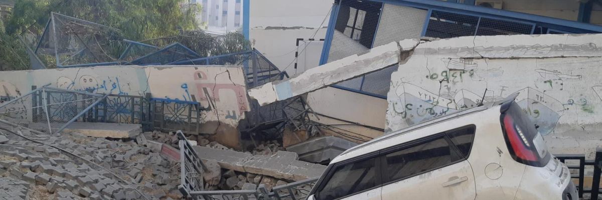 A heavily damaged UNRWA school in Gaza after an Israeli airstrike 