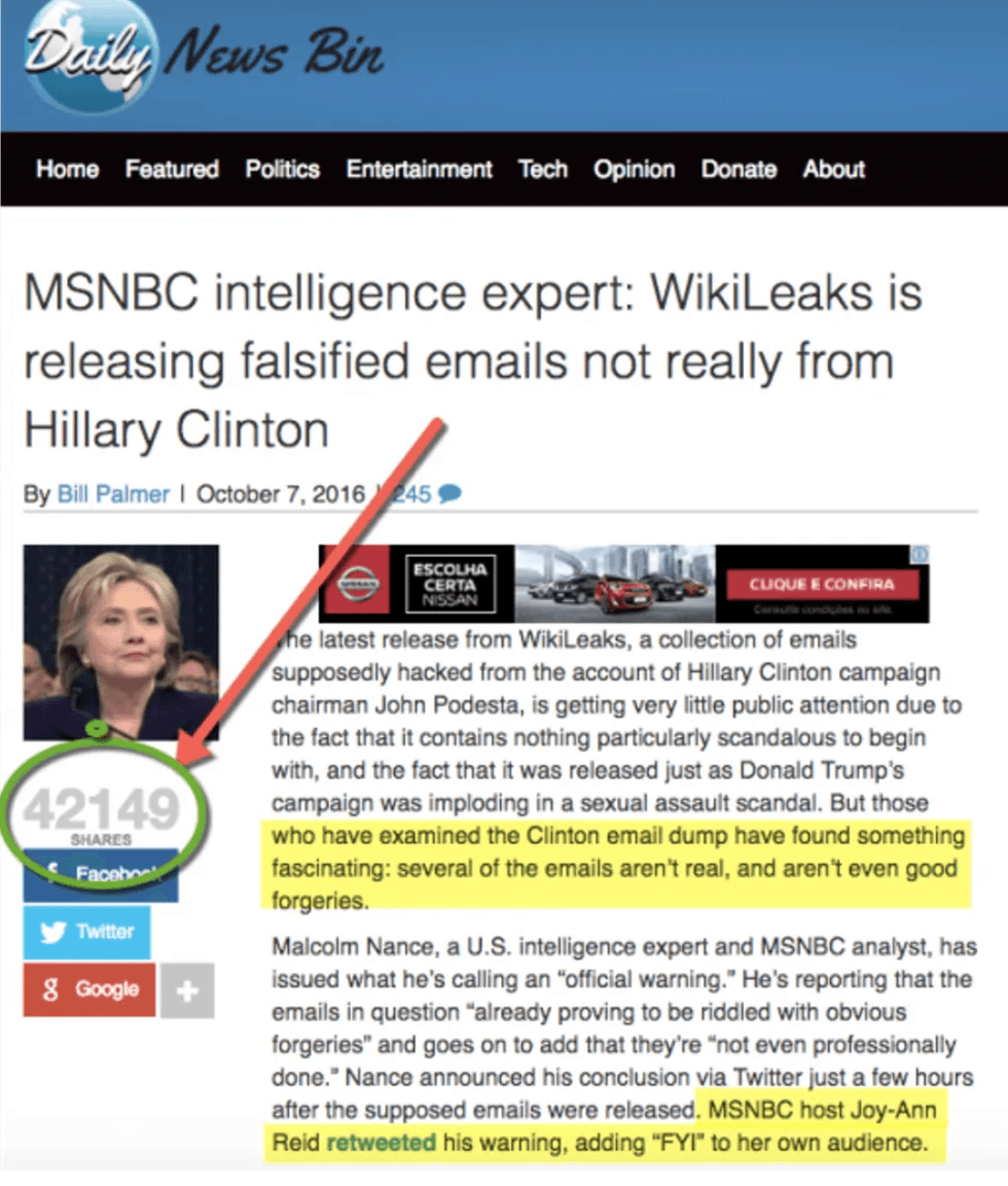 a large share count for a daily news bin story on the clinton campaign emails