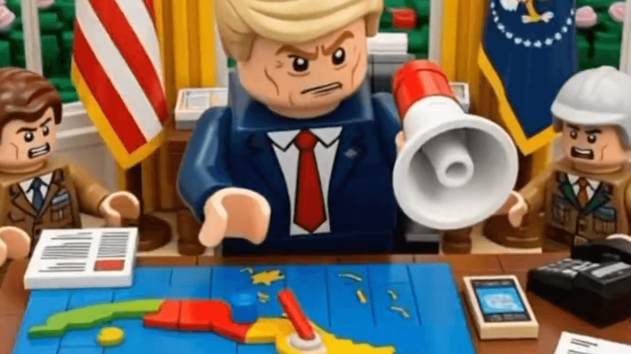 A lego President Donald Trump is shown in a screenshot of a Cuban video