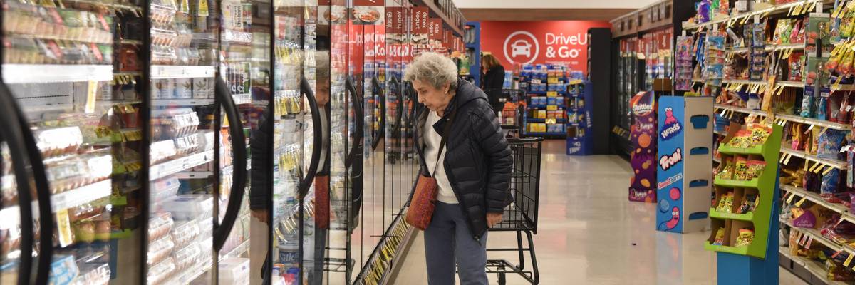 A local resident shops at a supermarket
