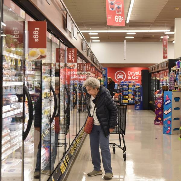 A local resident shops at a supermarket