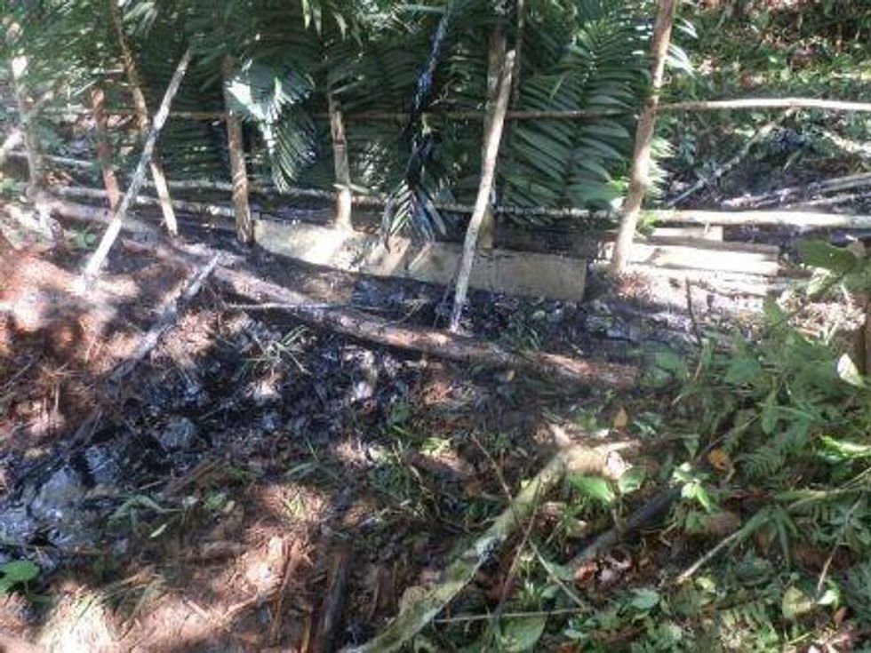 A makeshift barrier erected by PetroPeru as an attempt to contain the spill. (Photo: Mongabay)