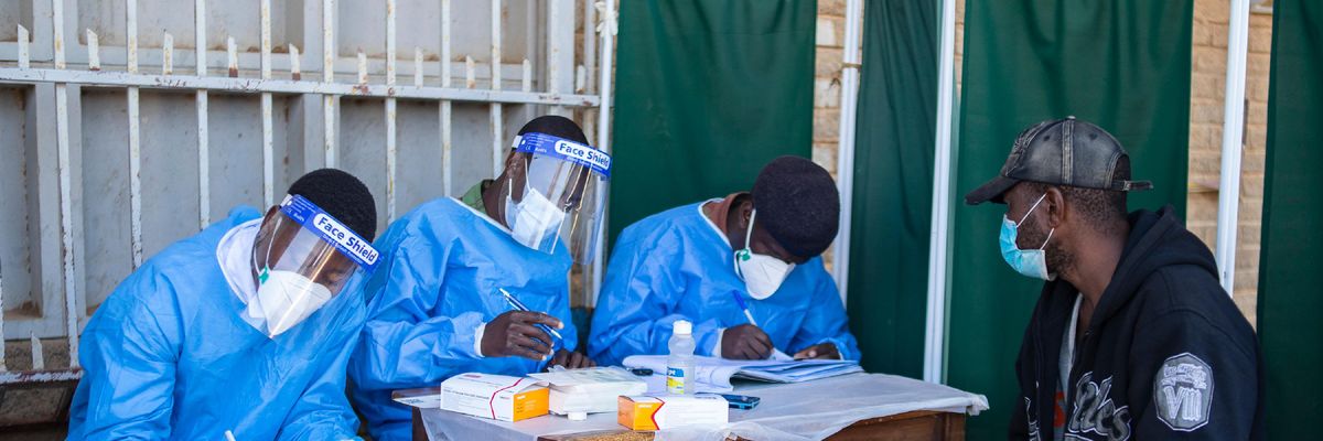 A man appears at a clinic to receive the coronavirus vaccine
