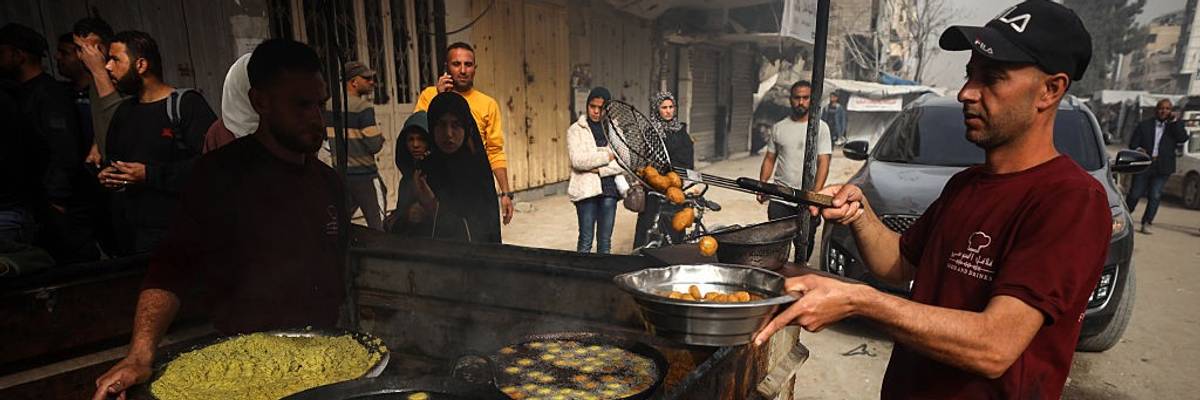 A man fries falafel in Gaza.