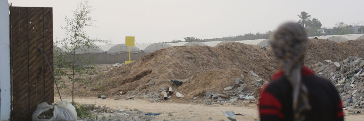 A man looks at the "Yellow Line" in Gaza.
