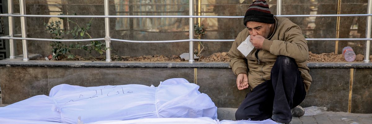 A man mourns in Gaza.