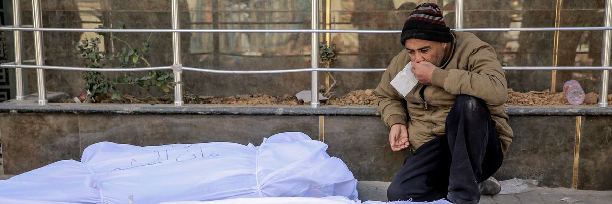 A man mourns in Gaza.