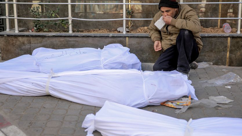 A man mourns in Gaza.