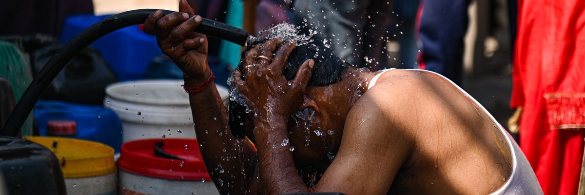 A man tries to cool off in New Delhi, India on May 23, 2023.