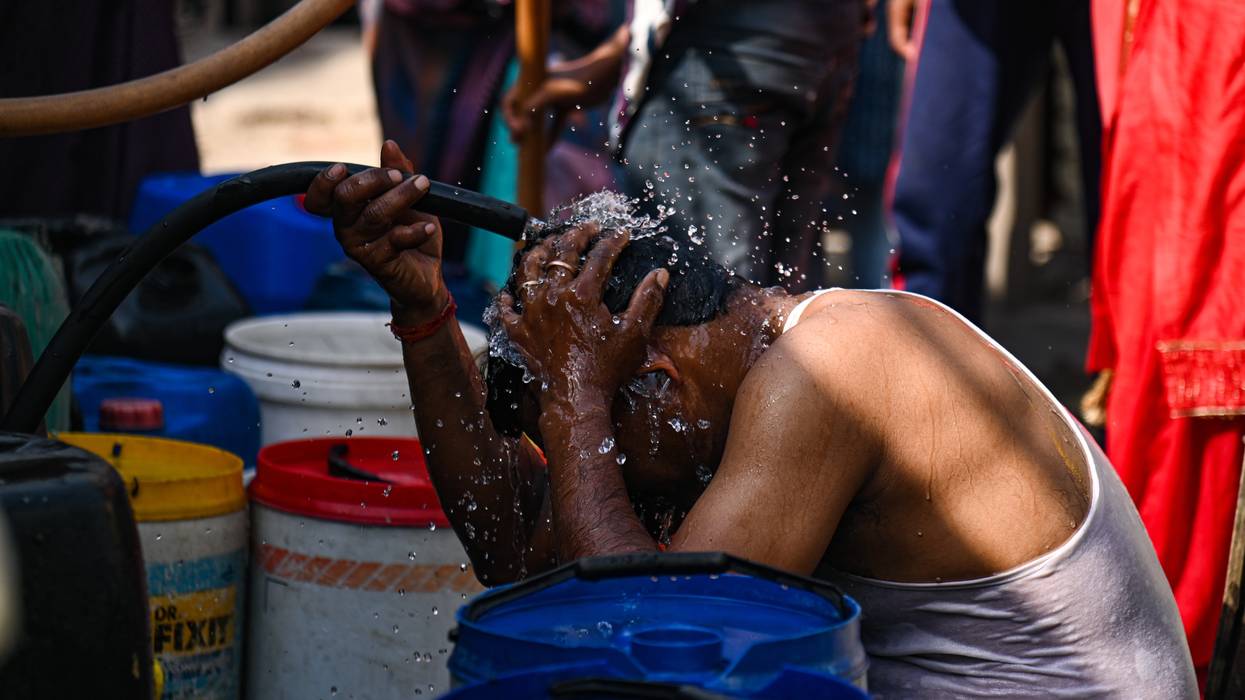 A man tries to cool off in New Delhi, India on May 23, 2023.