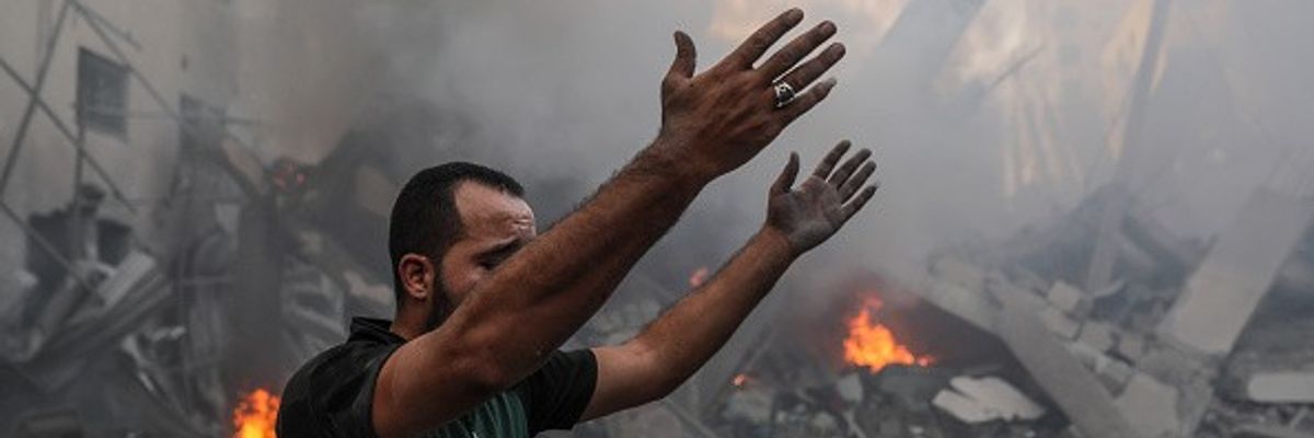 A man wails after Israeli airstrikes in Gaza City, Gaza