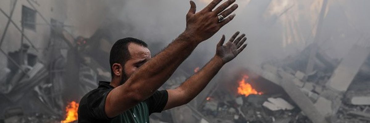 A man wails after Israeli airstrikes in Gaza City, Gaza
