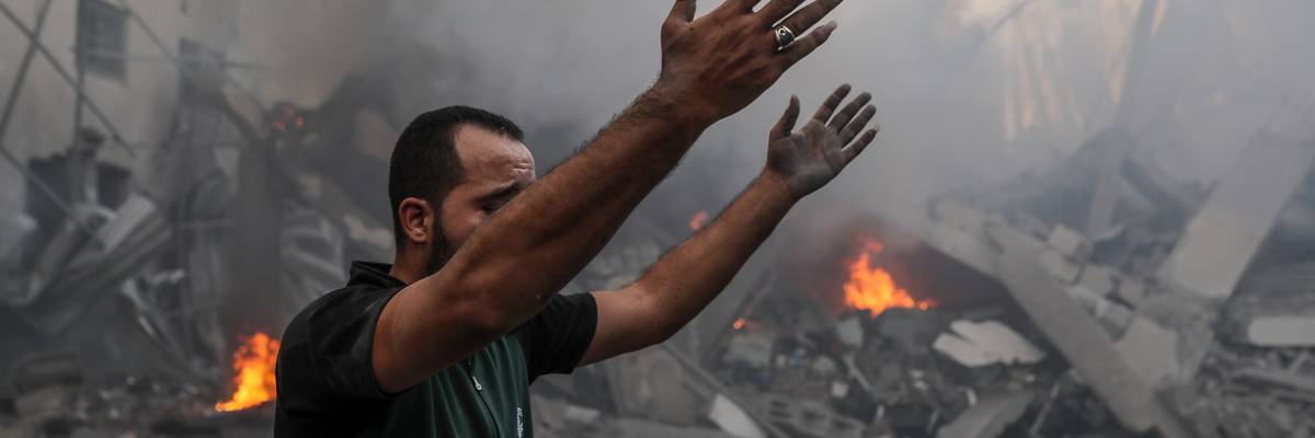 A man wails after Israeli airstrikes in Gaza City, Gaza
