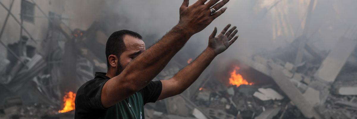 A man wails after Israeli airstrikes in Gaza City, Gaza