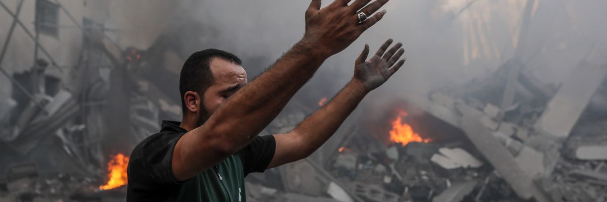 A man wails after Israeli airstrikes in Gaza City, Gaza