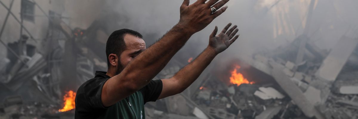 A man wails after Israeli airstrikes in Gaza City, Gaza 