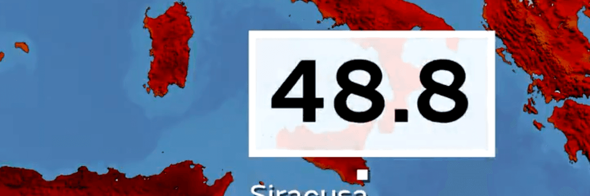 A map showing the high temperature recorded in Siracusa, Sicily on Wednesday