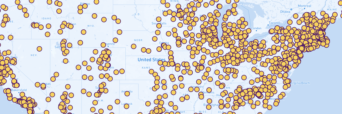 A map shows cities and towns across the United States where organizers are planning Good Trouble Lives On events
