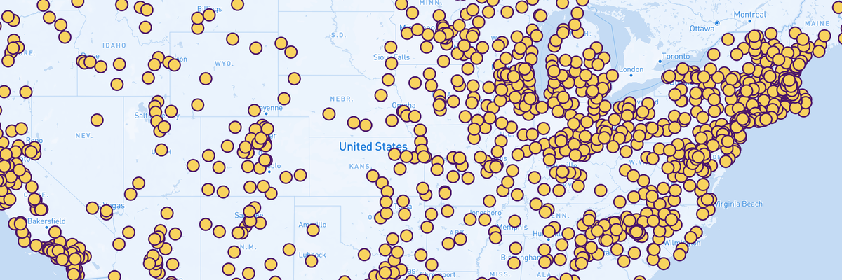 A map shows cities and towns across the United States where organizers are planning Good Trouble Lives On events