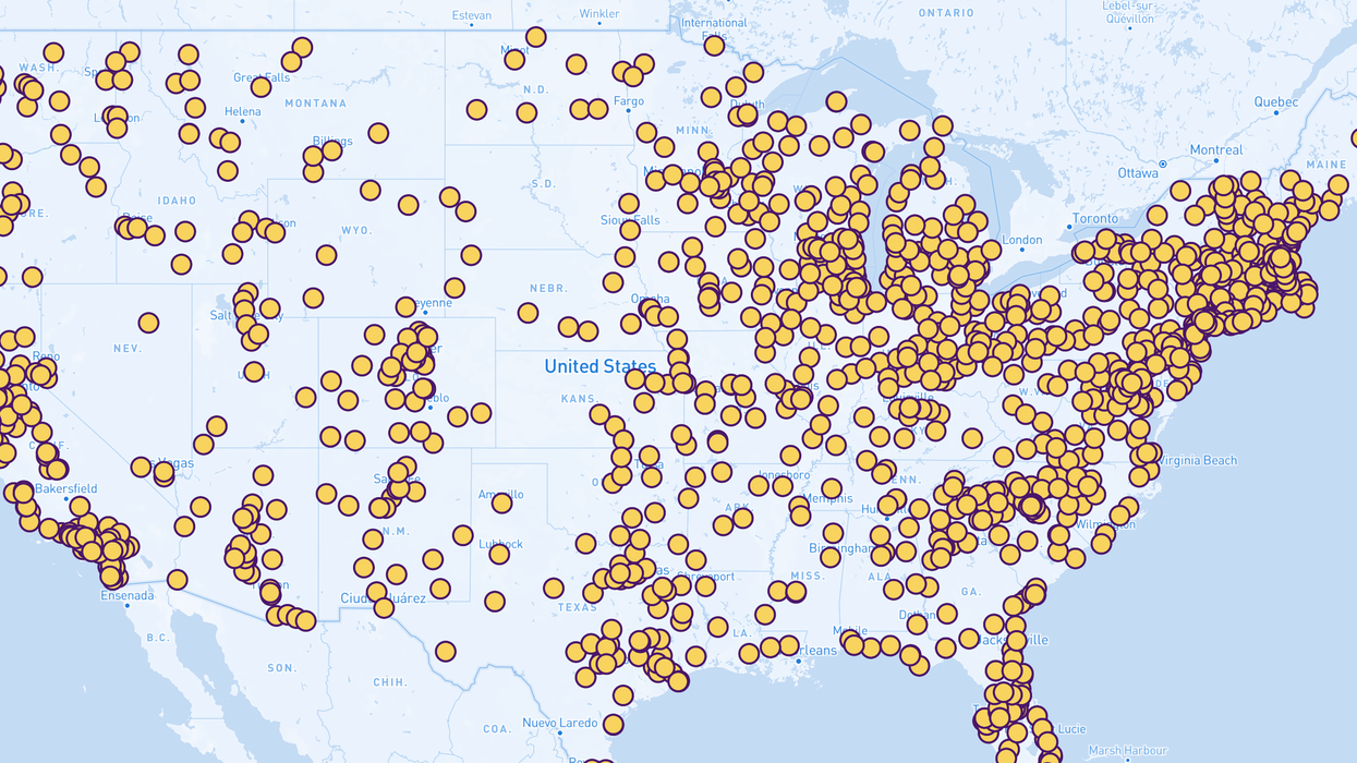A map shows cities and towns across the United States where organizers are planning Good Trouble Lives On events