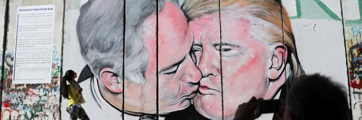 Graffiti Artist Lushsux Strikes Again: West Bank Mural of Trump, Netanyahu Locking Lips