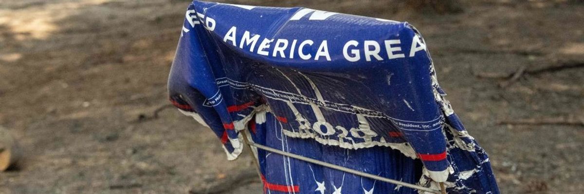 A melted pro-Trump sign