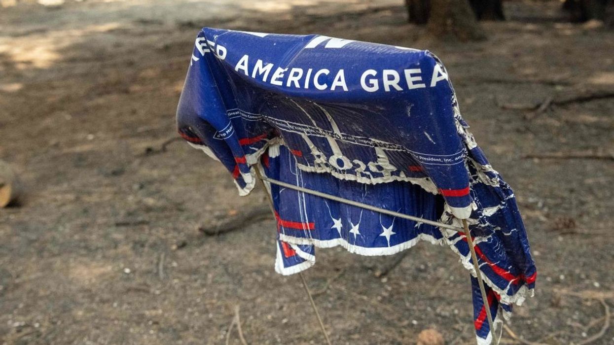 A melted pro-Trump sign