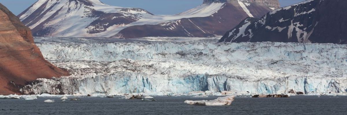 a melting glacier in Svalbard, Norway.