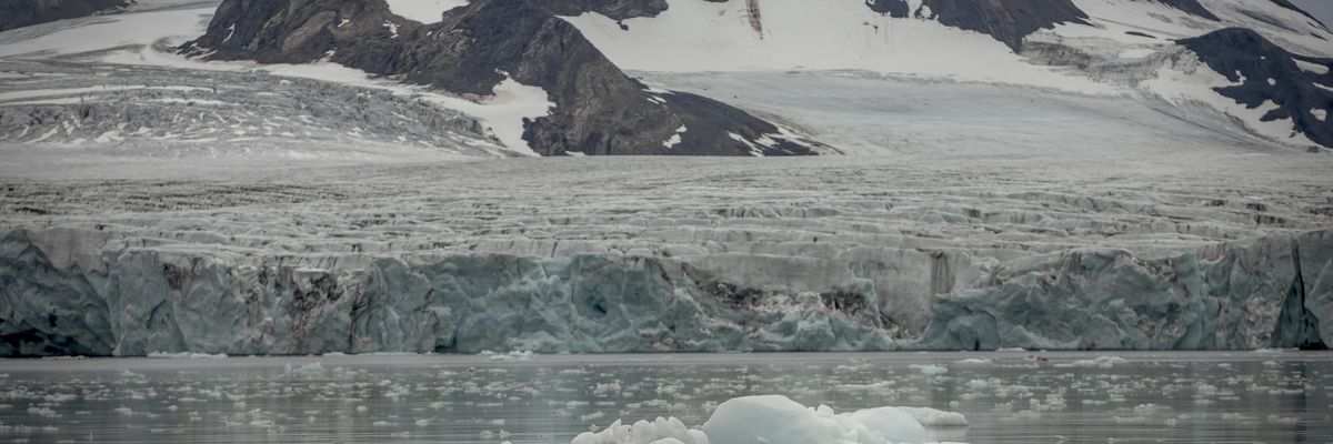 A melting glacier is seen near Svalbard Islands in the Arctic Ocean in Norway