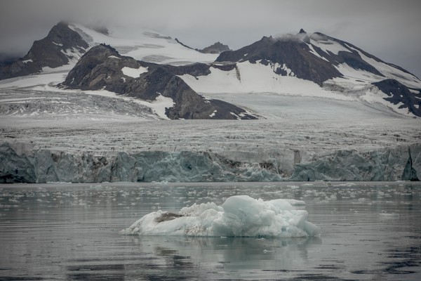 A melting glacier is seen near Svalbard Islands in the Arctic Ocean in Norway