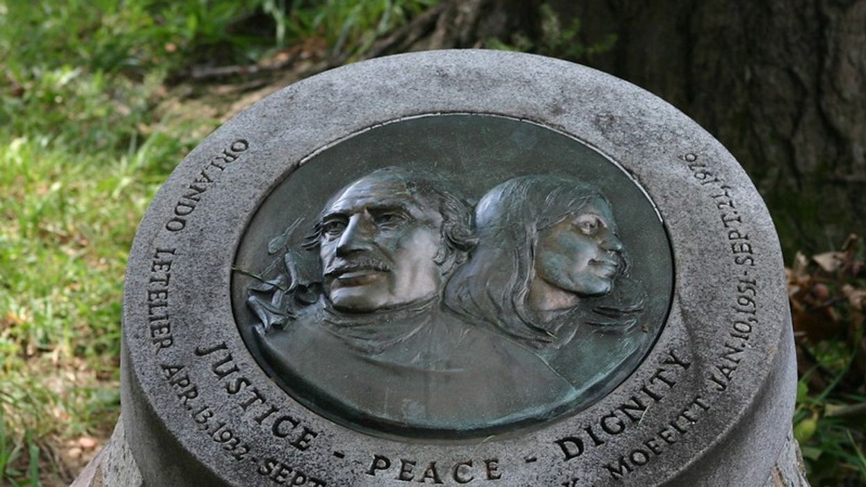 A memorial to Orlando Letelier and Ronni K Moffit.