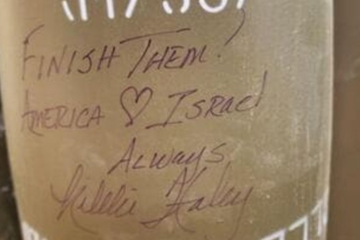 A message written on an artillery shell by Nikki Haley