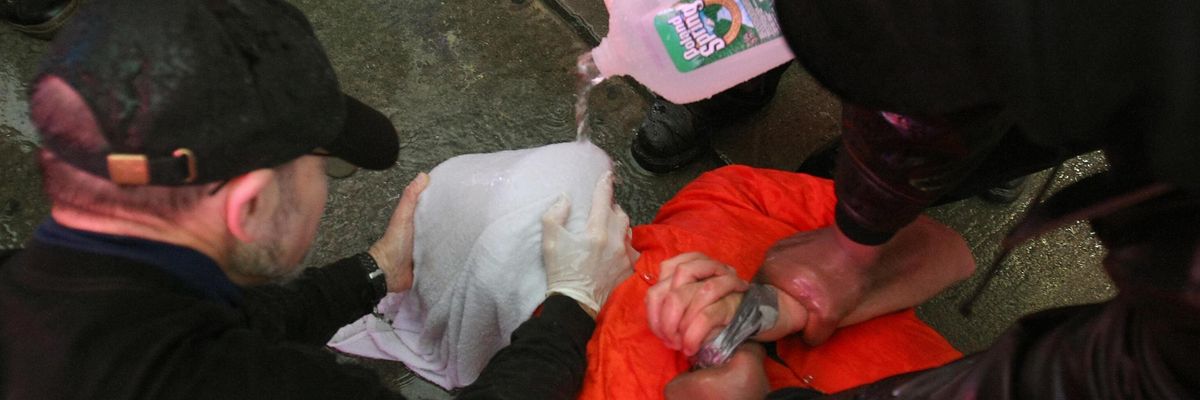A mock waterboarding
