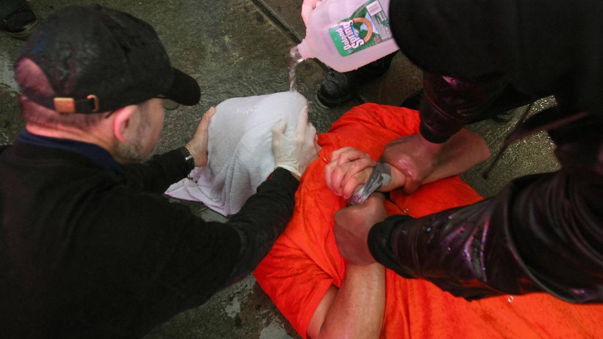 A mock waterboarding