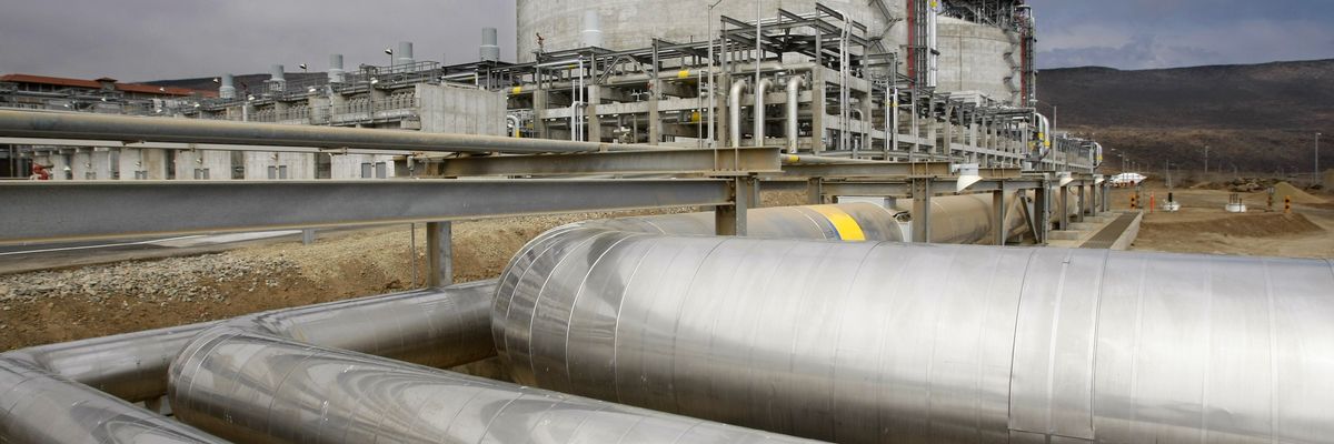 A network of insulated pipes that carry liquid natural gas