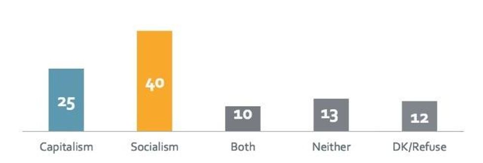 A new poll finds that most Democratic voters prefer socialism over capitalism. (Image: AAN/OnMessage Inc.)